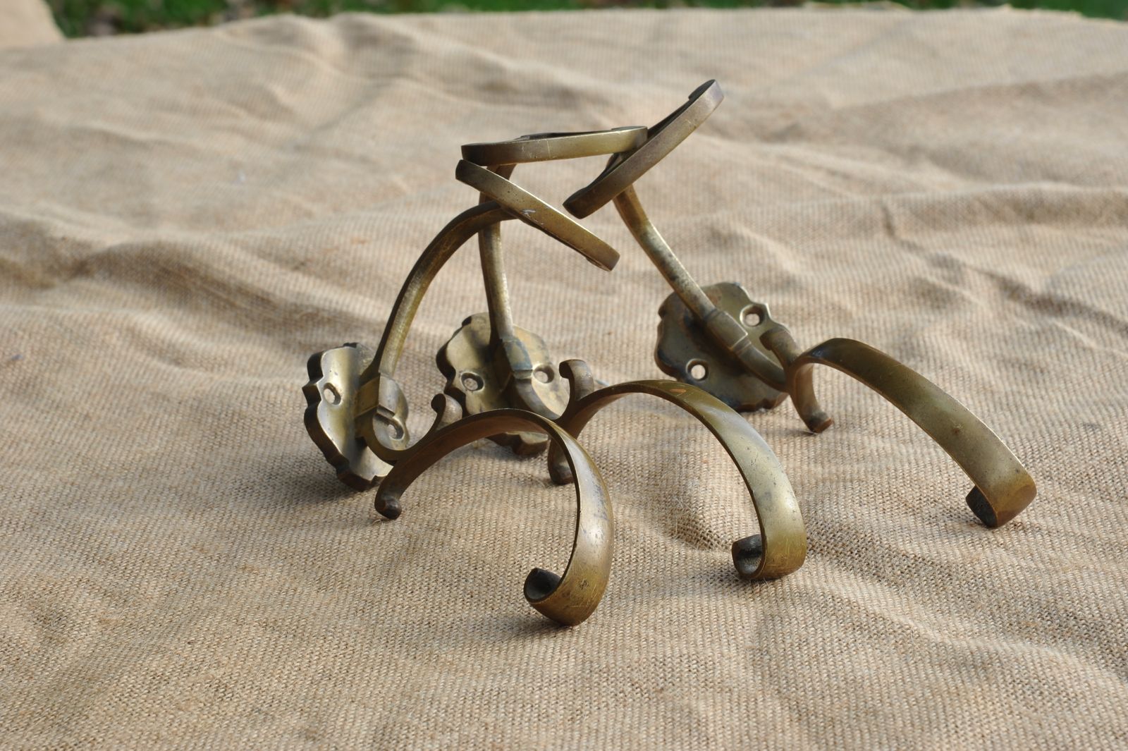 A Set Of Three Good Antique French Bronze Wall Mounted  Hat And Coat Hooks photo for sale