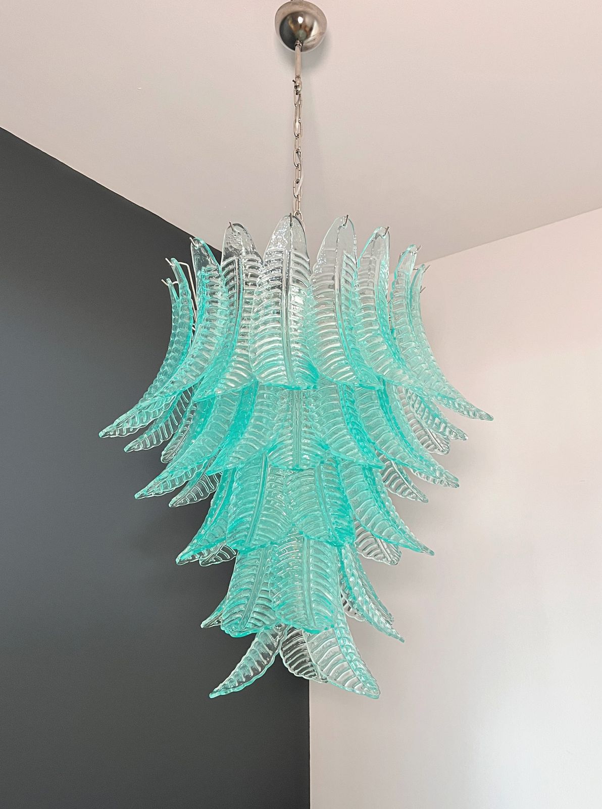 Huge Italian Murano Six Tier Turquoise Felci Glass Chandelier photo for sale