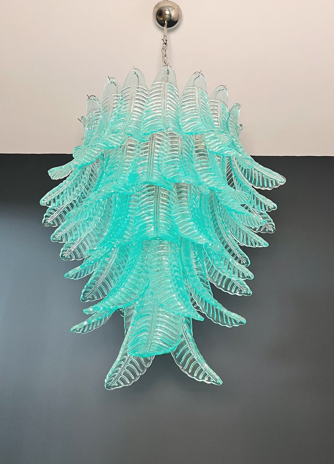 Huge Italian Murano Six Tier Turquoise Felci Glass Chandelier photo vinterior