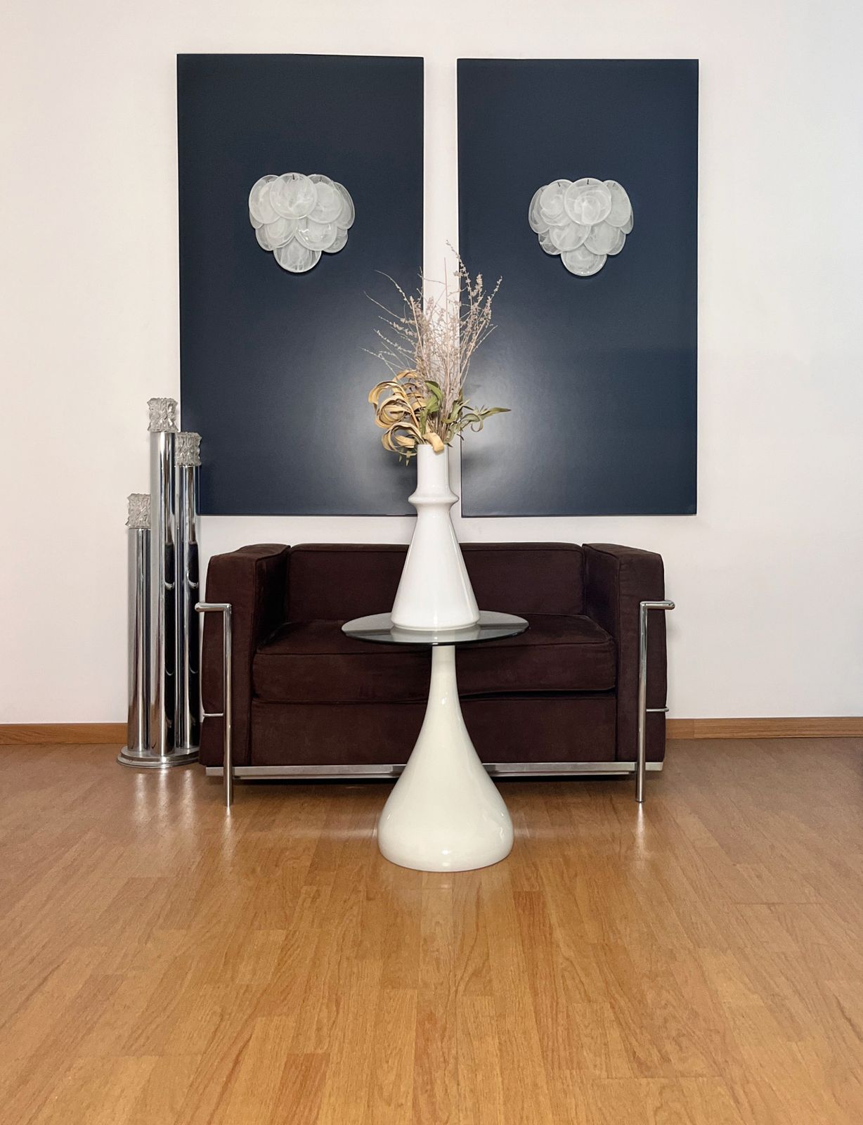 Pair Of Glass Wall Sconces   10 Alabaster White Disks photo for sale