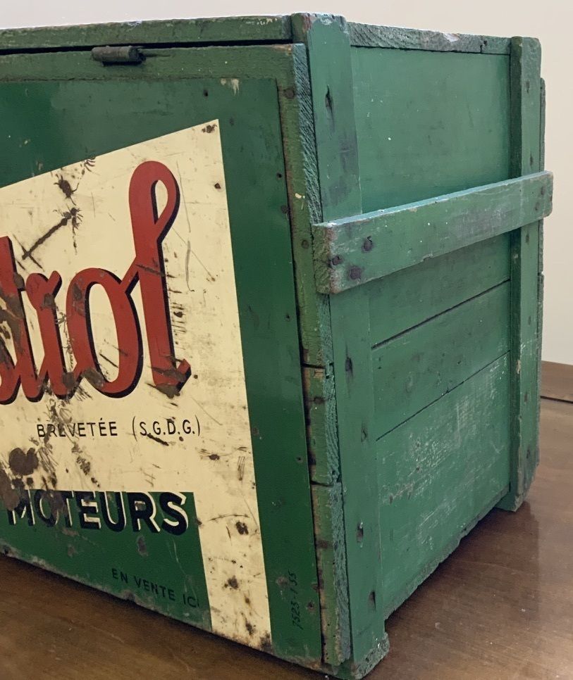 1940's French Castrol Motor Oil Can Wooden Crate photo Home Decor