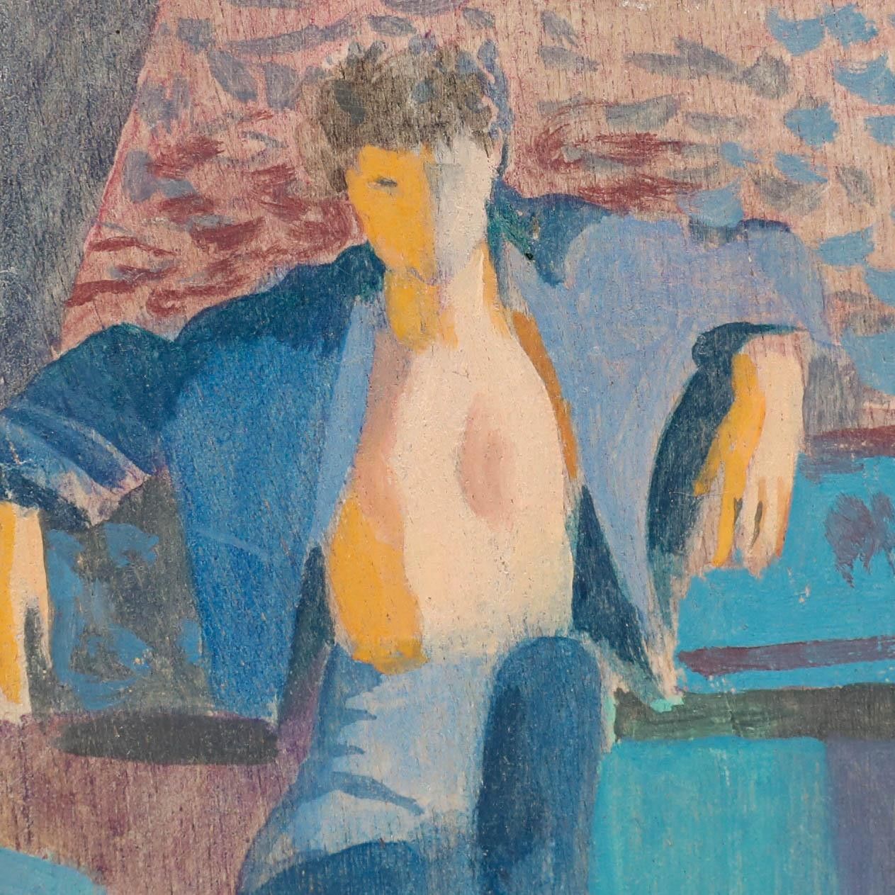 Bernadette Kelly (B.1933) 20th Century Oil, Gentleman In Blue photo Art