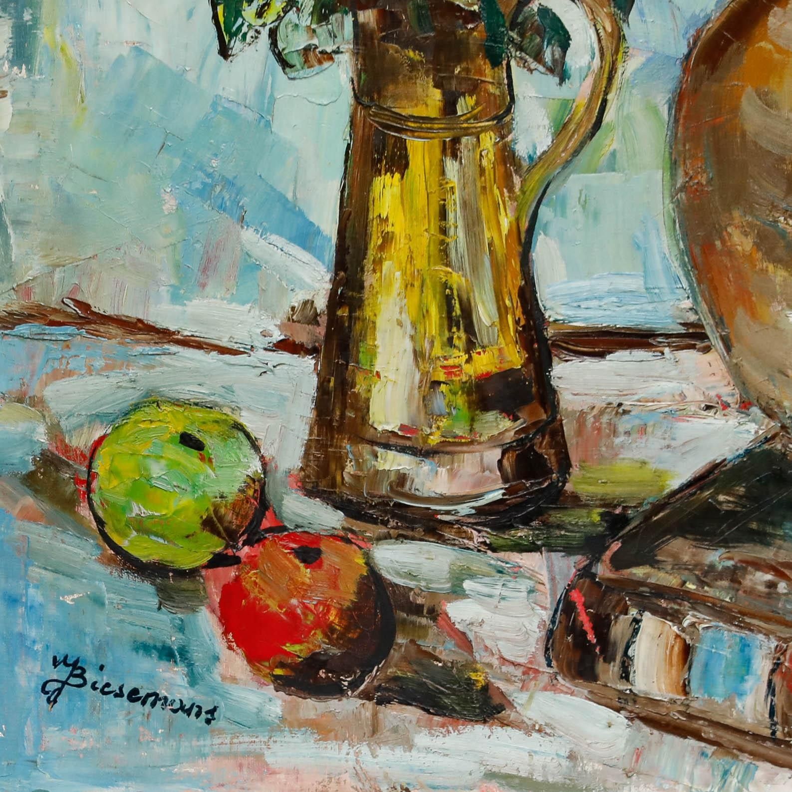 Jose Biesemans 20th Century Oil, Still Life With Yellow Daisies photo vinterior