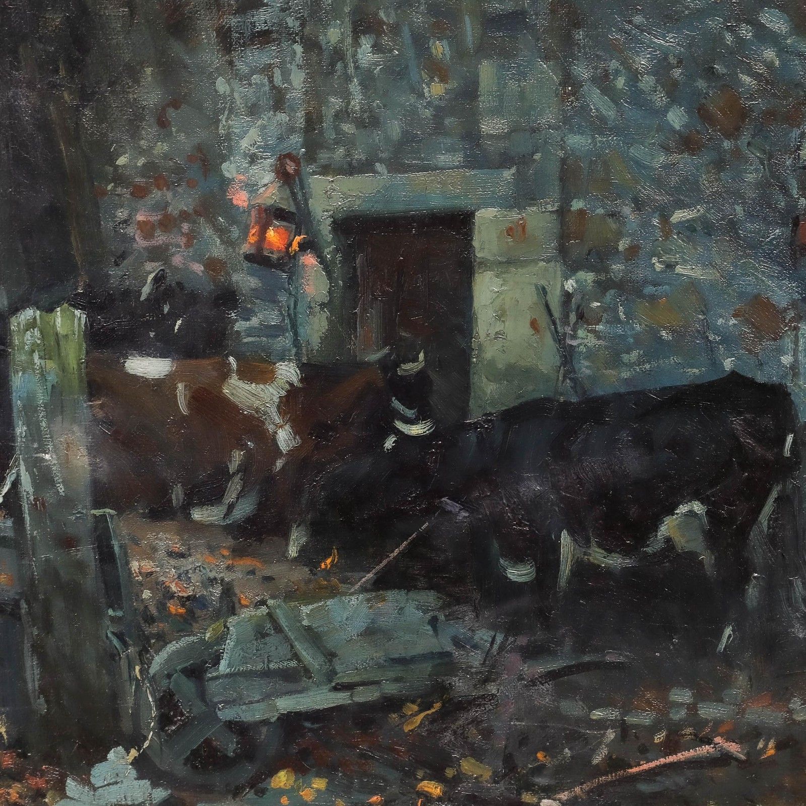 Albert Woods (1871 1944) Early 20th Century Oil, Cattle By A Moonlit Farmstead photo Art
