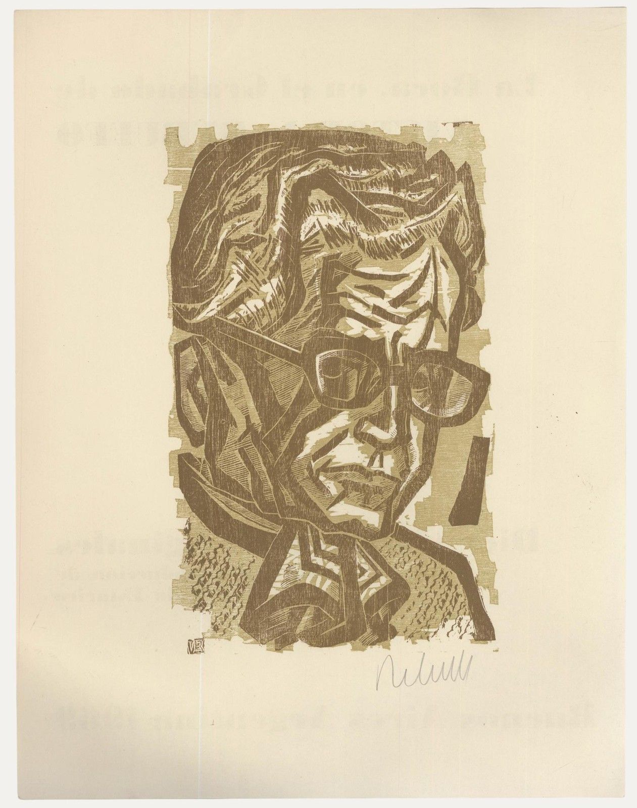 Victor Rebuffo (1903 1983) Mid 20th Century Woodcut, Autorretrato