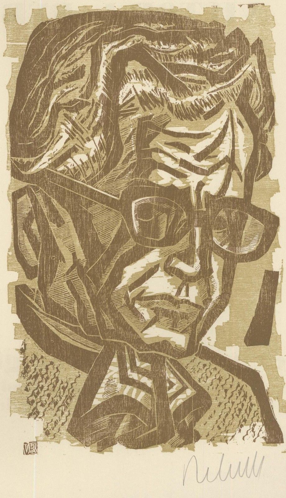 Victor Rebuffo (1903 1983) Mid 20th Century Woodcut, Autorretrato photo furniture