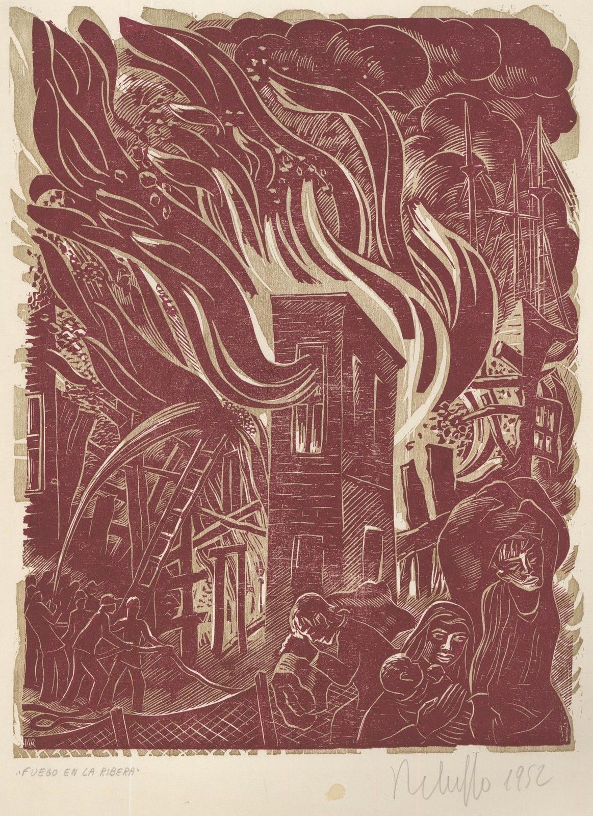 Victor Rebuffo (1903 1983) Mid 20th Century Woodcut, Fuego En La Ribera photo furniture