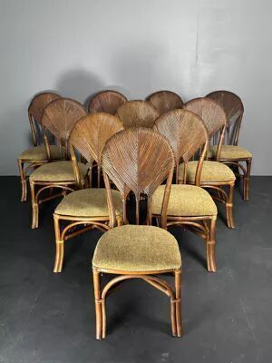 Set Of 10 Pencil Reed Rattan Bamboo Palm Leaf Dining Chairs, Vivai Del Sud photo for sale