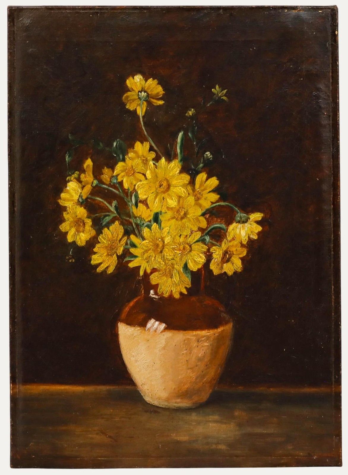 Early 20th Century Oil Still Life Of Yellow Flowers
