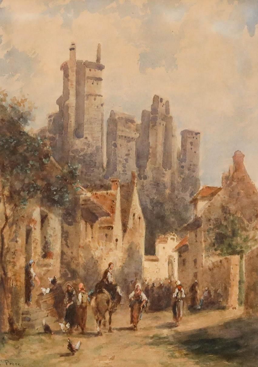 T. Frere Framed Late 19th Century Watercolour, San Gimignano photo furniture