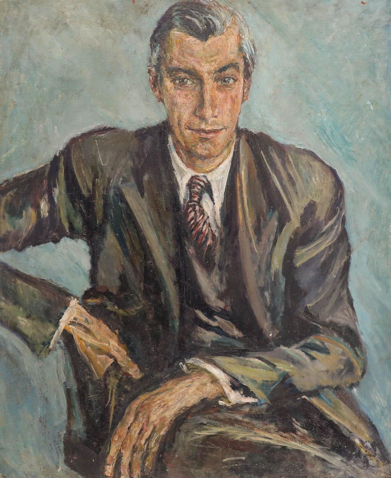 Susi Zimmermann (B.1883) Mid 20th Century Oil, Dapper Gentleman photo furniture
