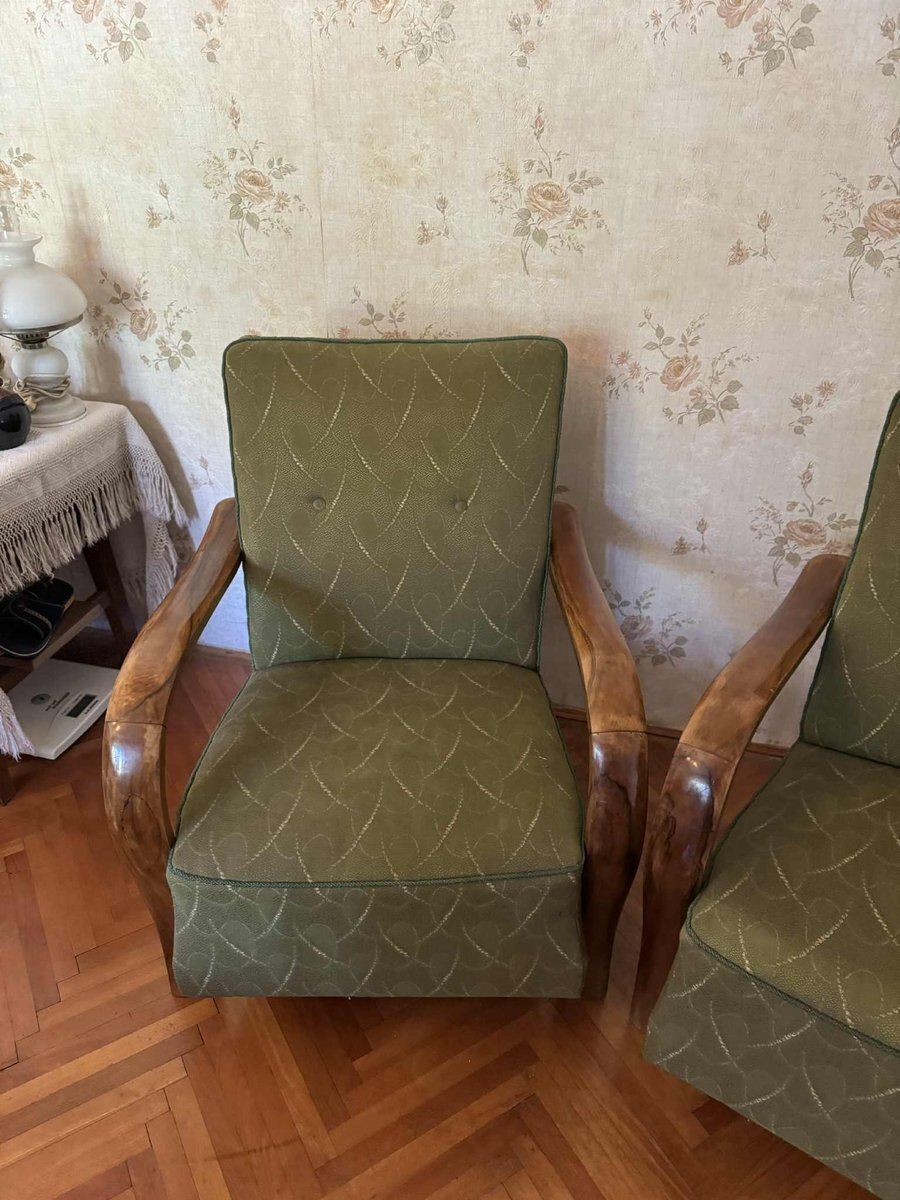 Art Deco Lounge Chairs With Curved Wooden Arms, 1930s, Set Of 2 photo for sale