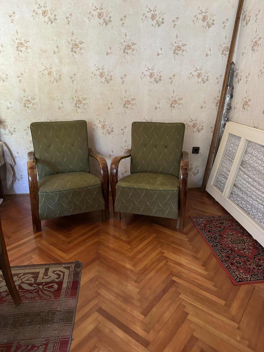 Art Deco Lounge Chairs With Curved Wooden Arms, 1930s, Set Of 2 photo Furniture
