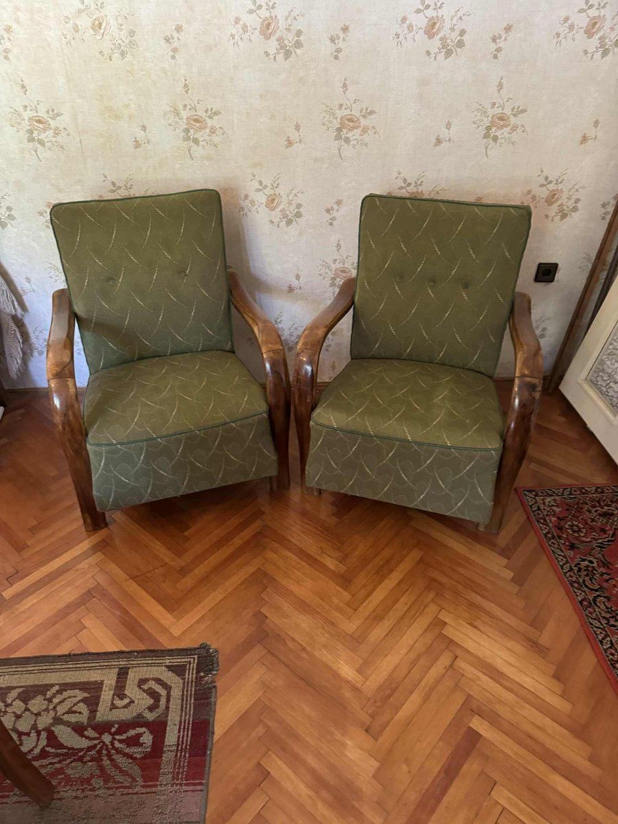 Art Deco Lounge Chairs With Curved Wooden Arms, 1930s, Set Of 2 photo 2151.0