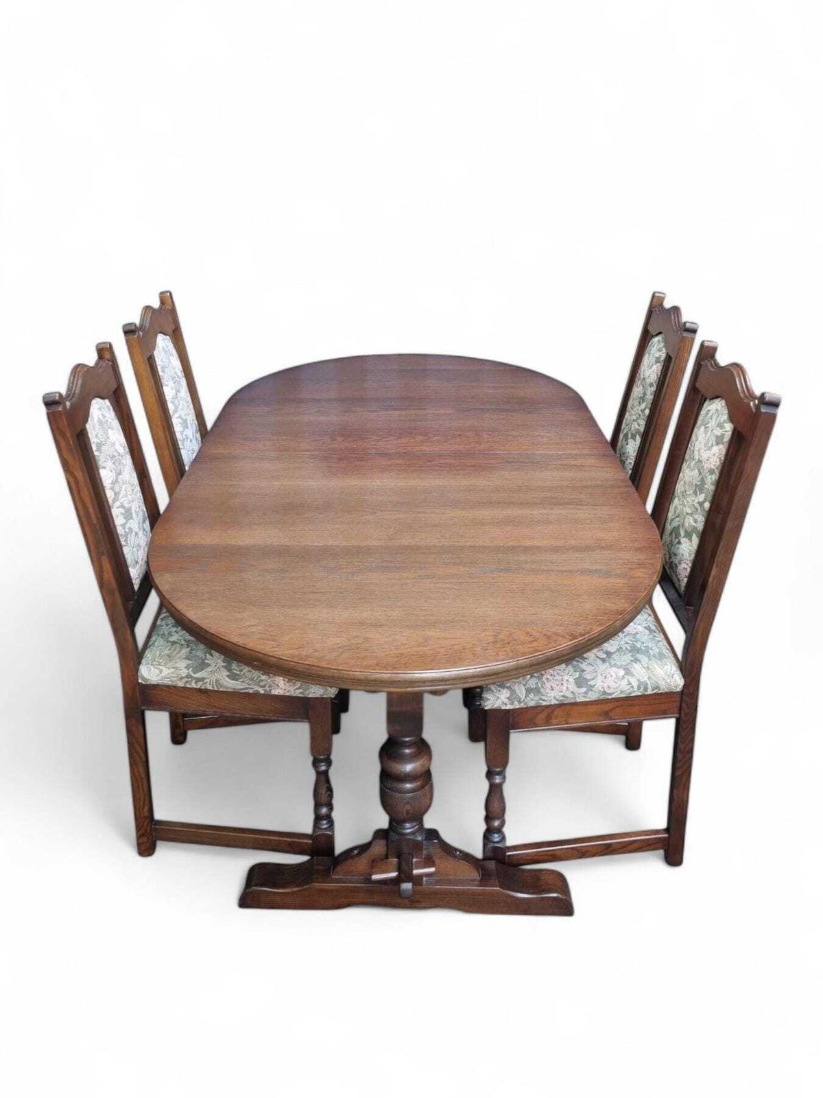 Vintage Old Charm Woodbros Oak Dining Chairs / Set Of 4 / Solid Oak Wooden Frames / Lovely Floral Design To Fabric photo vintage
