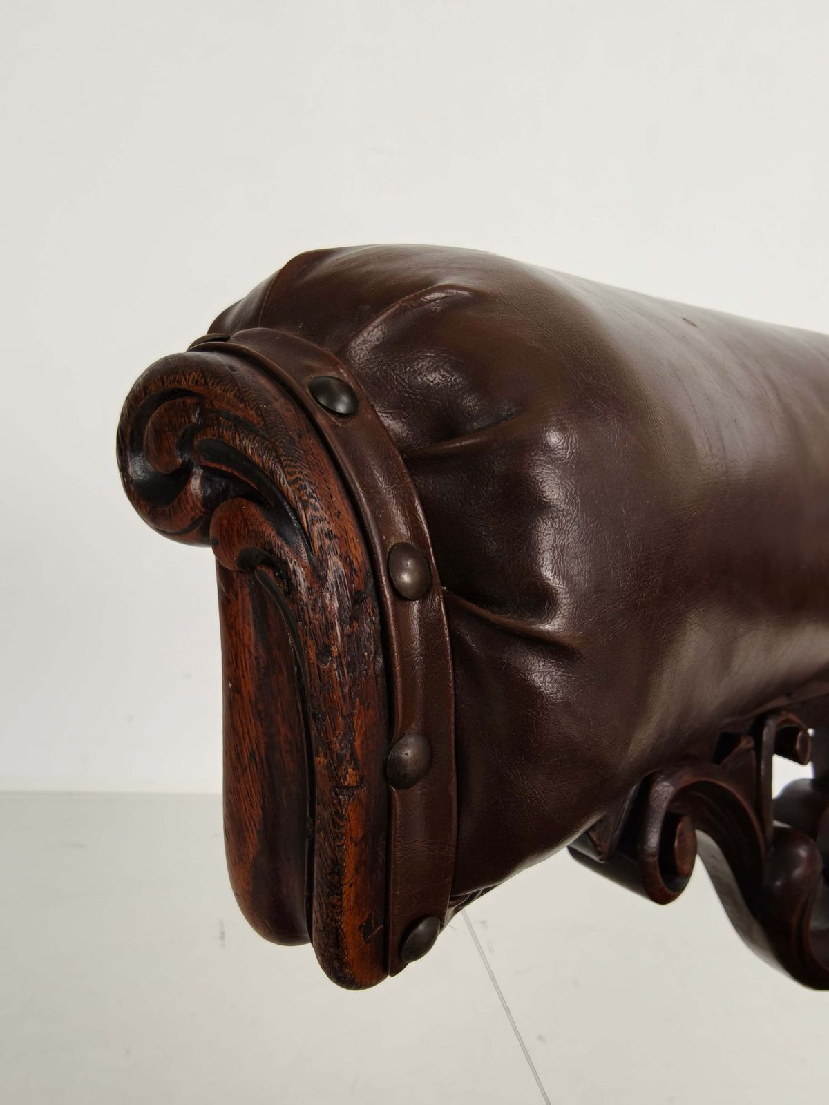 Antique Leather Armchair By Robson & Son – Carved Wood & Castors, Newcastle photo vinterior