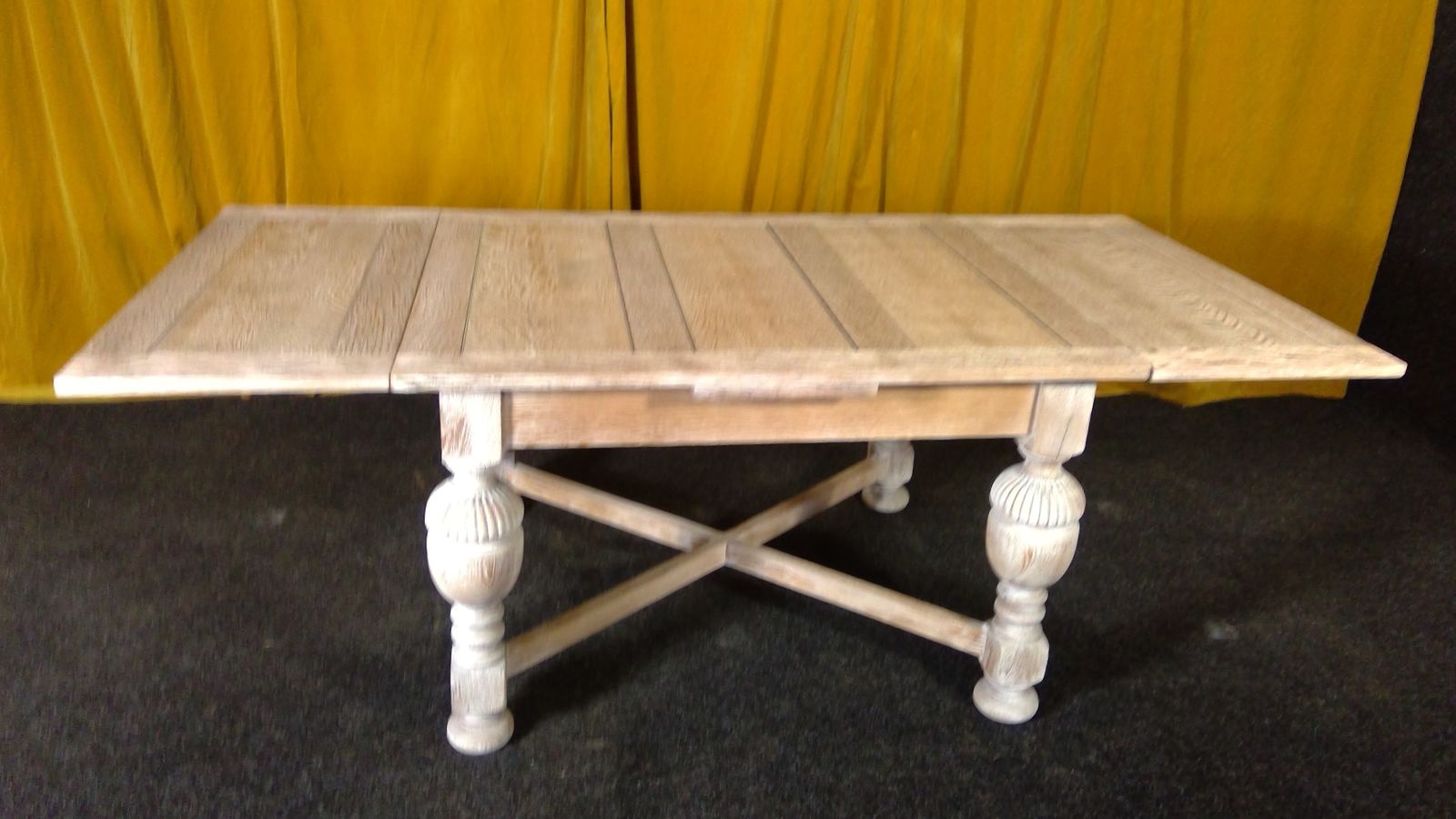 A Large  Limed  Scrubbed Oak (Cerused)jacobean Style Refectory Draw Leaf Table Of Robust Construction