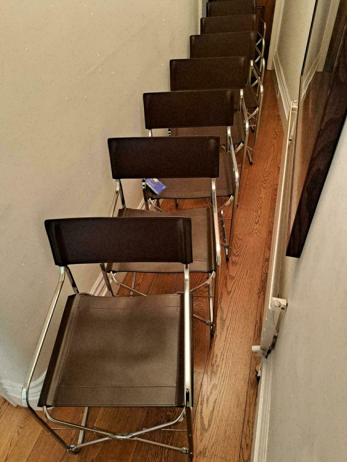 photo vintage Zanotta "April" Leather Folding Chairs, Designed By Gae Aulenti In 1964 , Italian Directors/Dining. Only 2 Chairs Now Available.