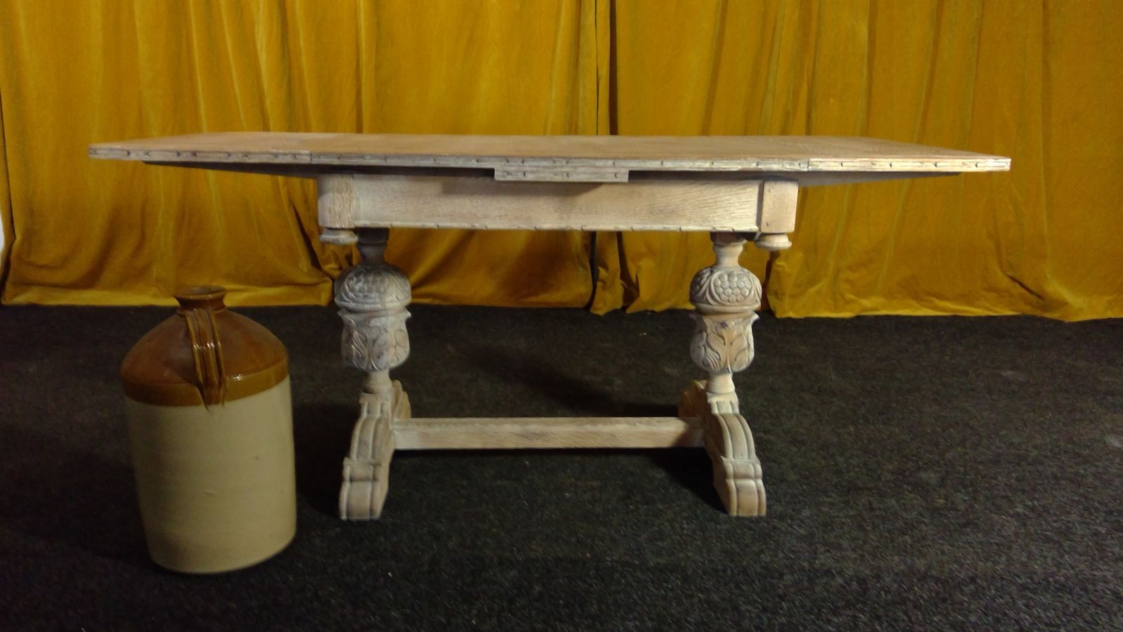 A Limed Oak(cerused) Jacobean Style Refectory Dining Draw Leaf Table photo vintage