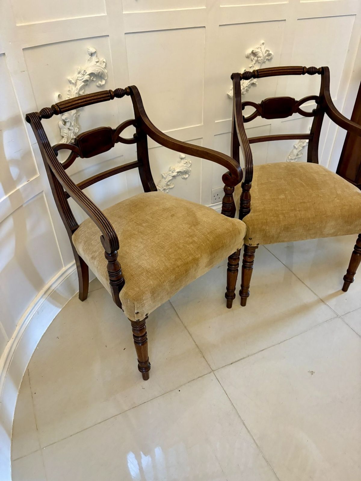 photo for sale Fine Pair Of Antique 19th Century Quality Mahogany Carver Chairs