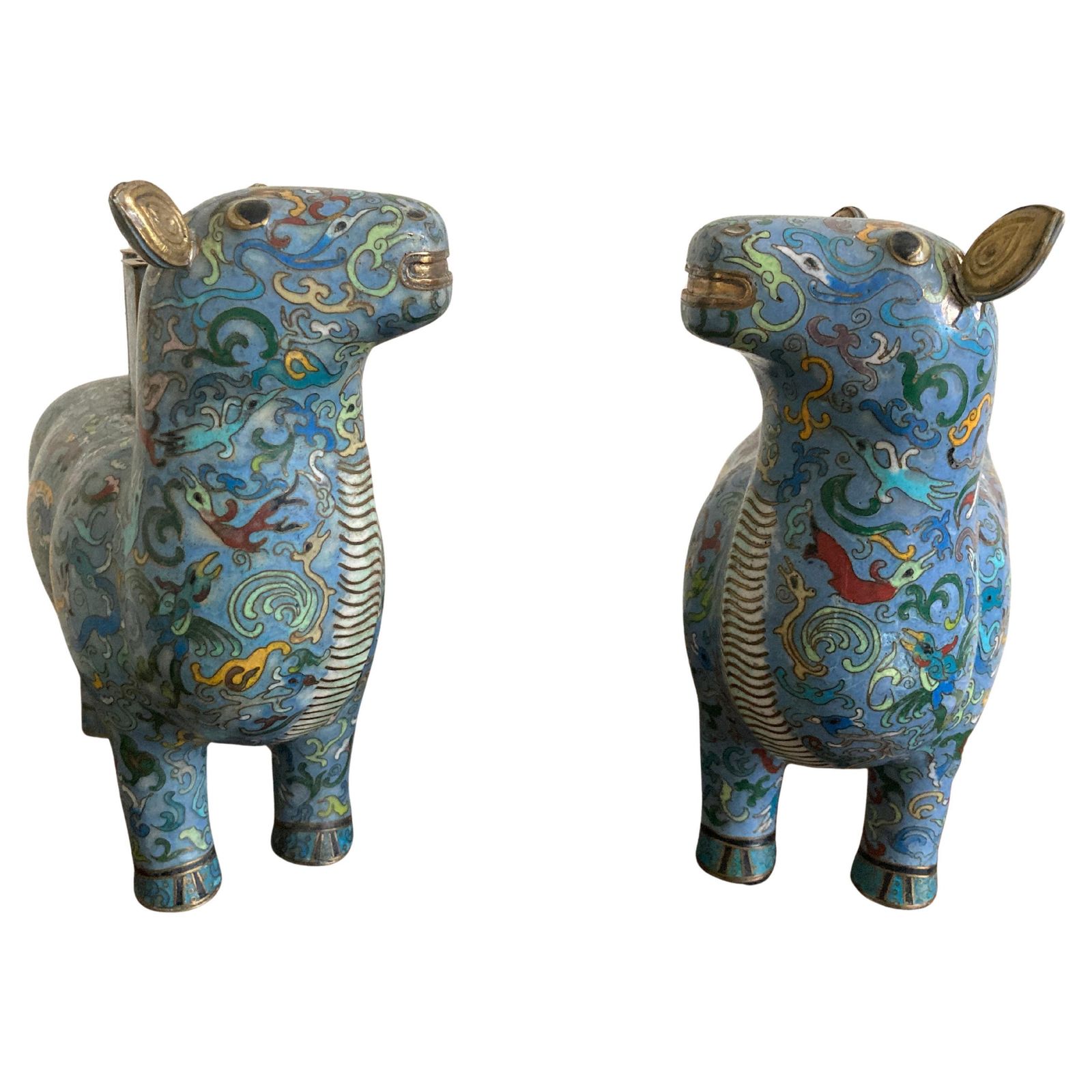 Pair Of Chinese Cloisonné Llama Vases