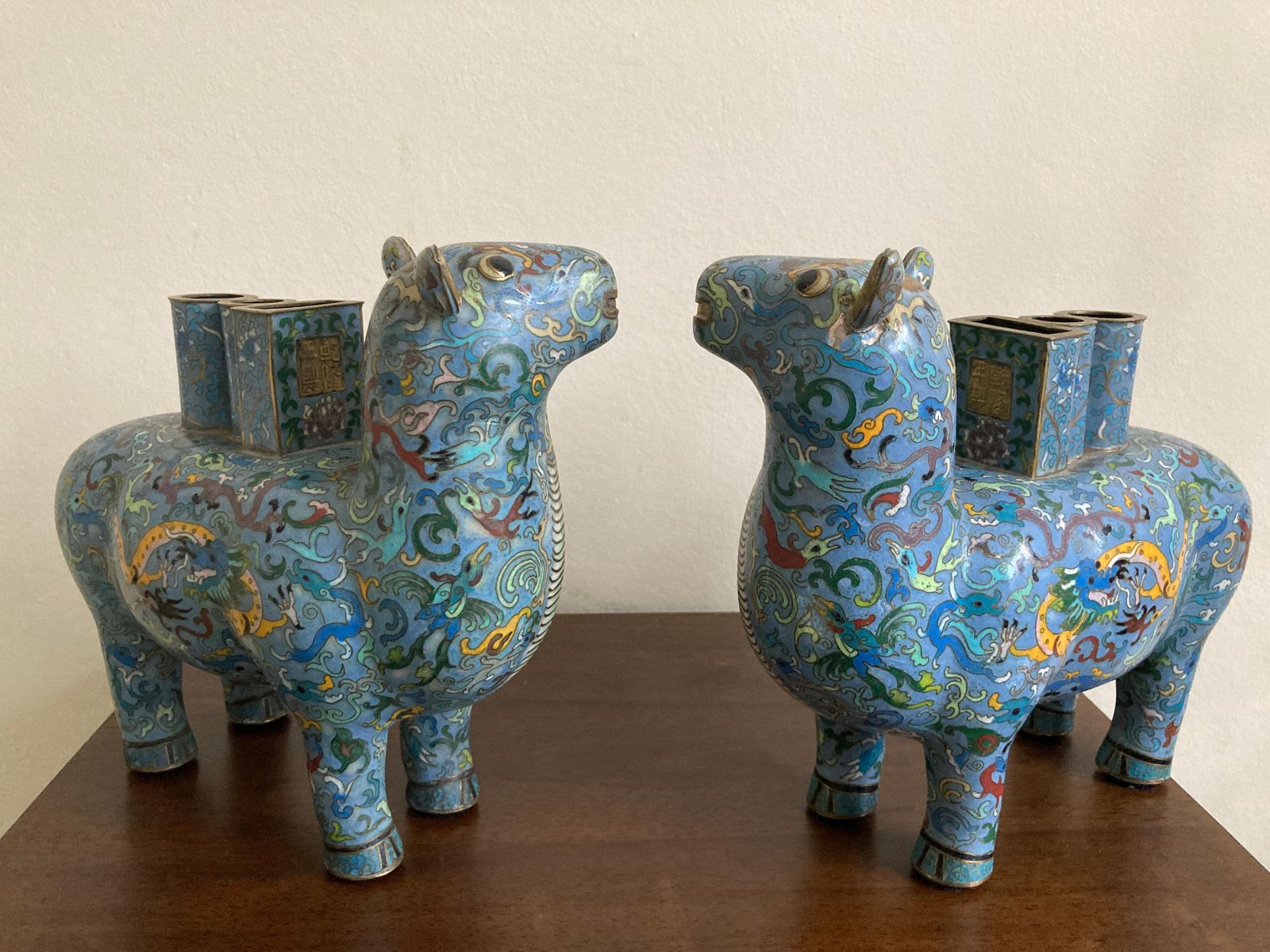 Pair Of Chinese Cloisonné Llama Vases photo furniture