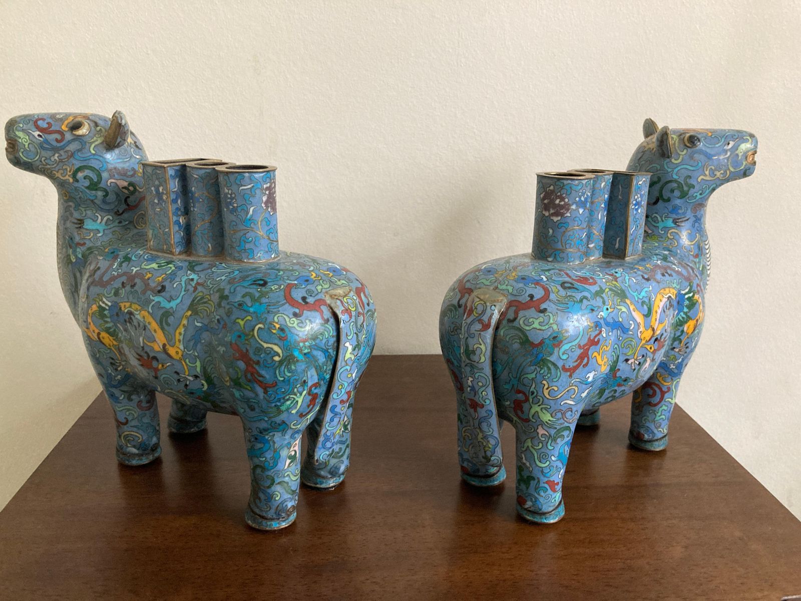 Pair Of Chinese Cloisonné Llama Vases photo vinterior