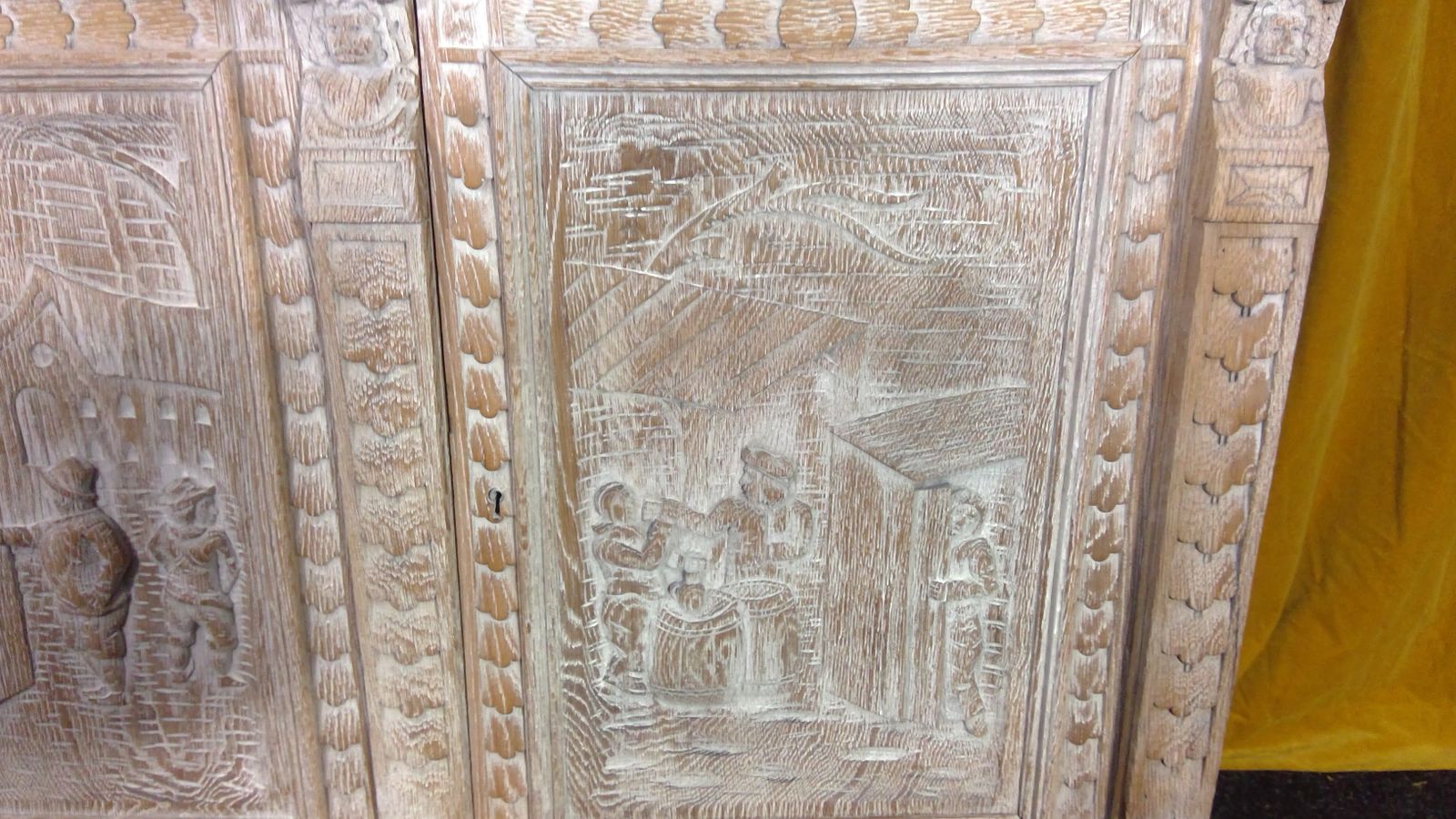 A Finely Carved Limed Oak(cerused) Impressive Sideboard,With Bruegel And Teniers Panels photo for sale