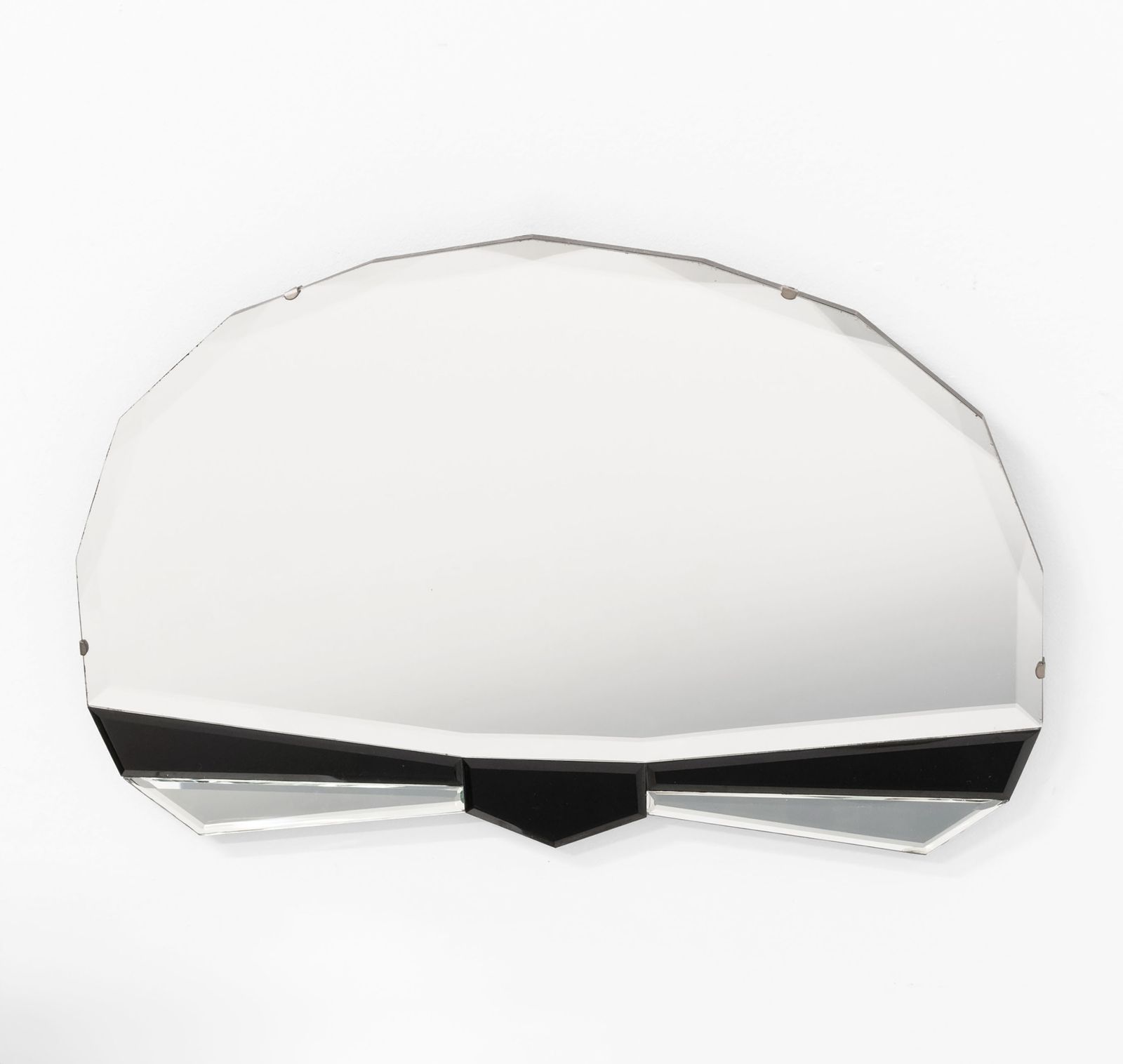 Original English Art Deco Fan Shaped Wall Mirror Black Glass 1930 photo furniture