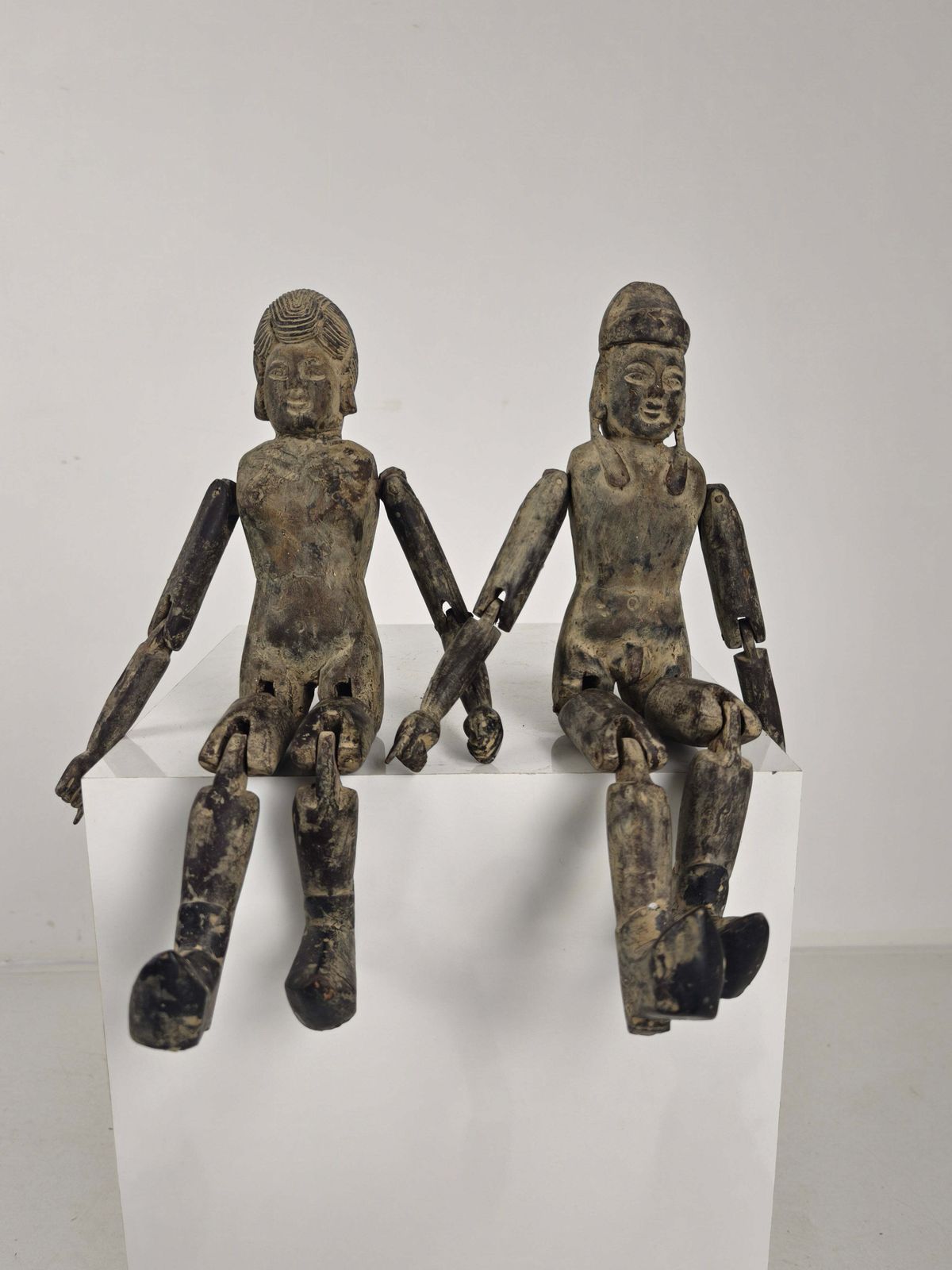 Antique Pair Of Chinese Wooden Fertility Dolls – Boy & Girl Figures photo vinterior