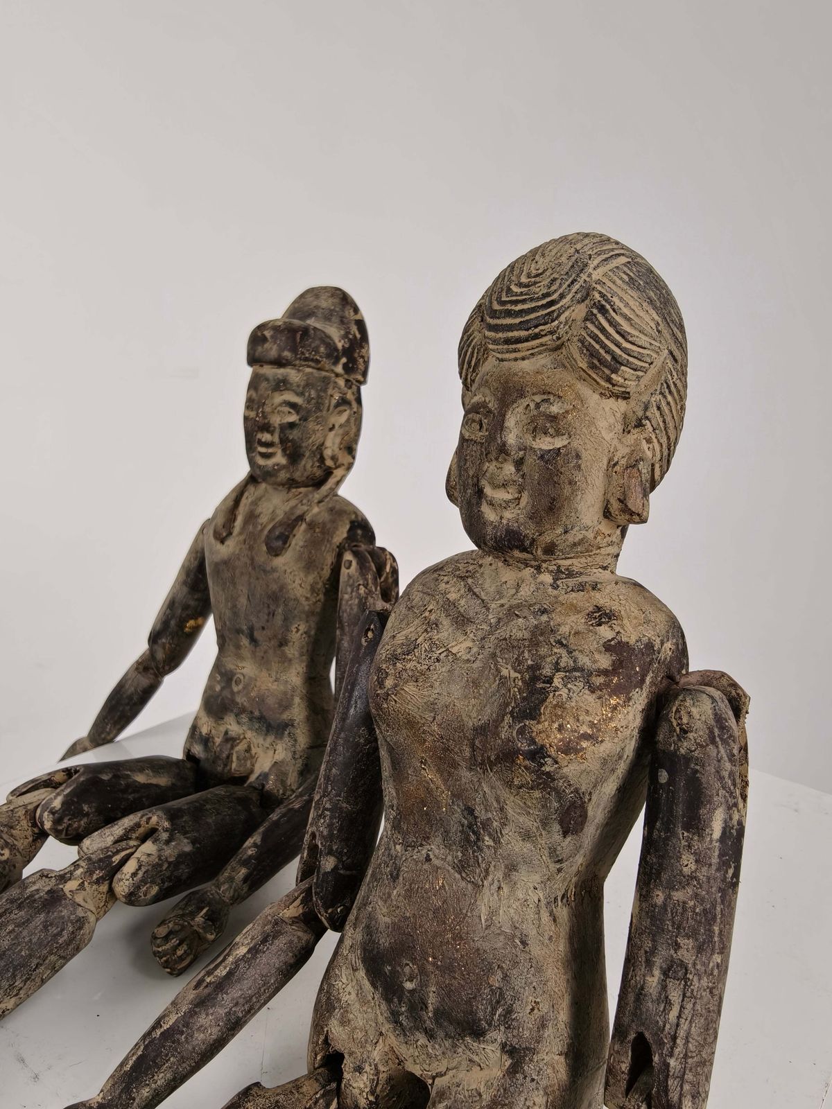 Antique Pair Of Chinese Wooden Fertility Dolls – Boy & Girl Figures photo vintage