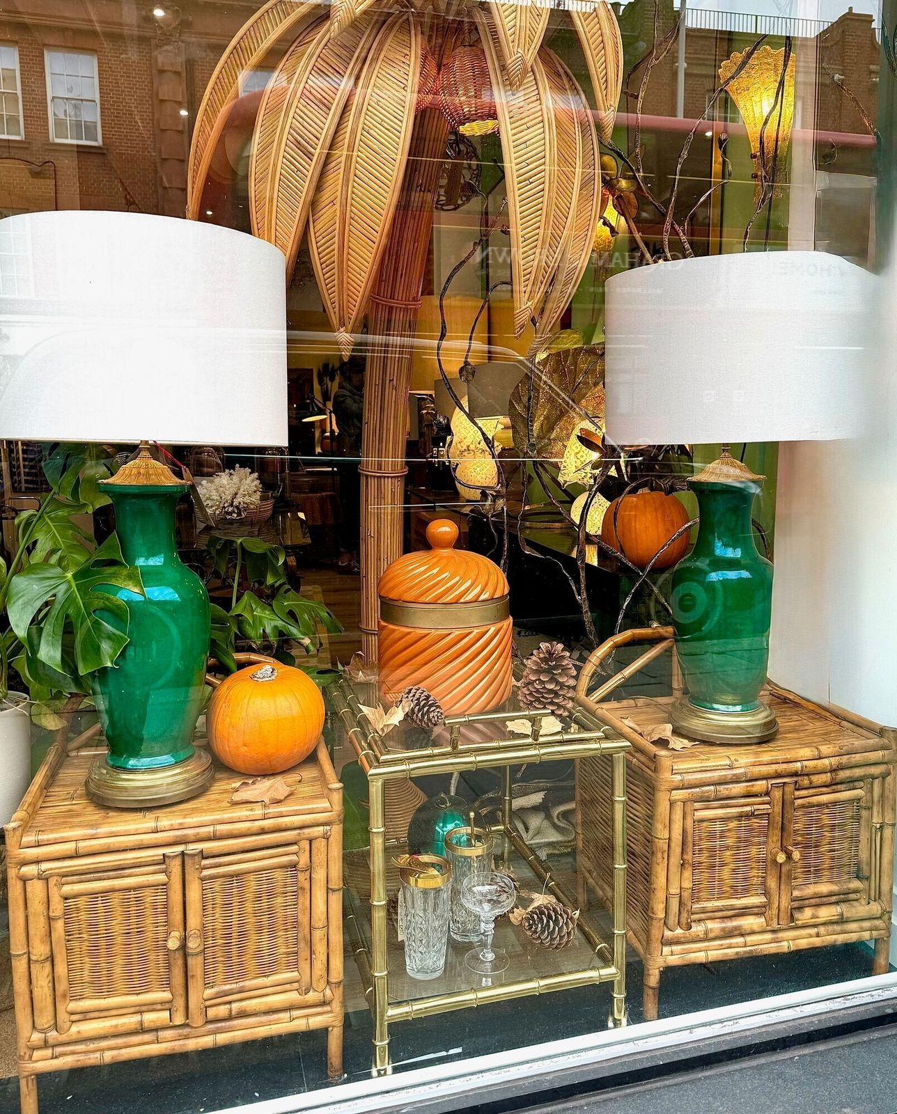 A Pair Of Italian 1970s Tortoiseshell Bamboo Bedside Tables With Two Doors photo furniture