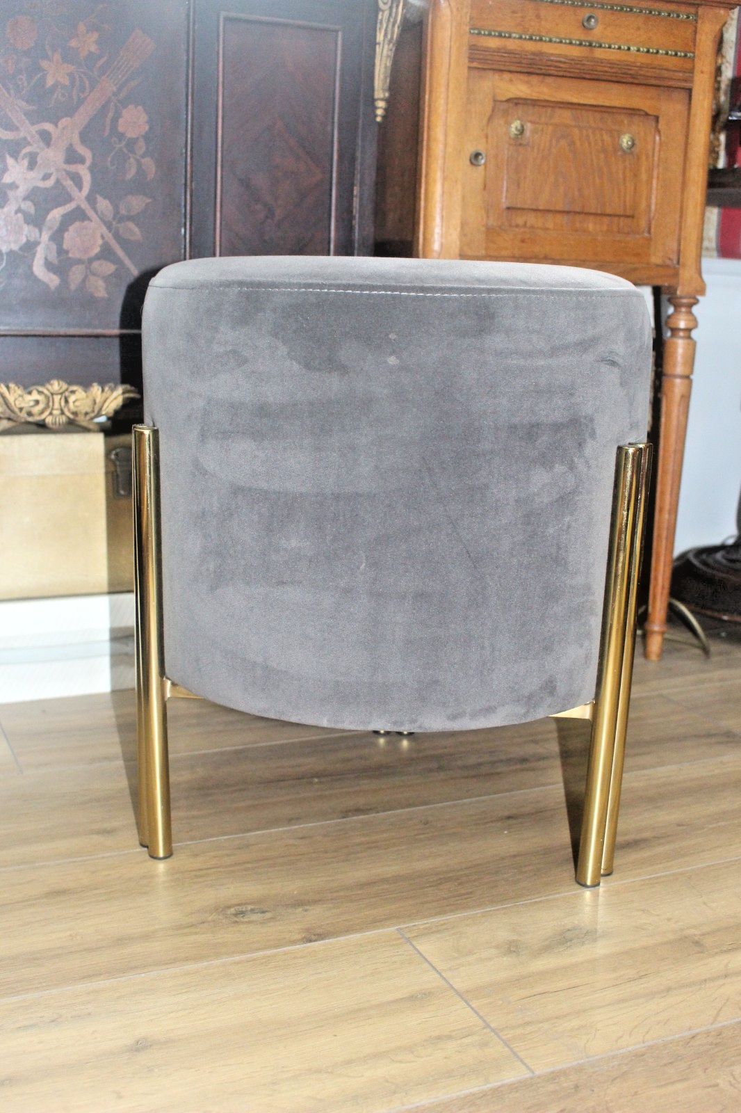 Houser Of Llb Foot Stool Velvet Round With Brass Legs 40x40x48 Cm photo for sale