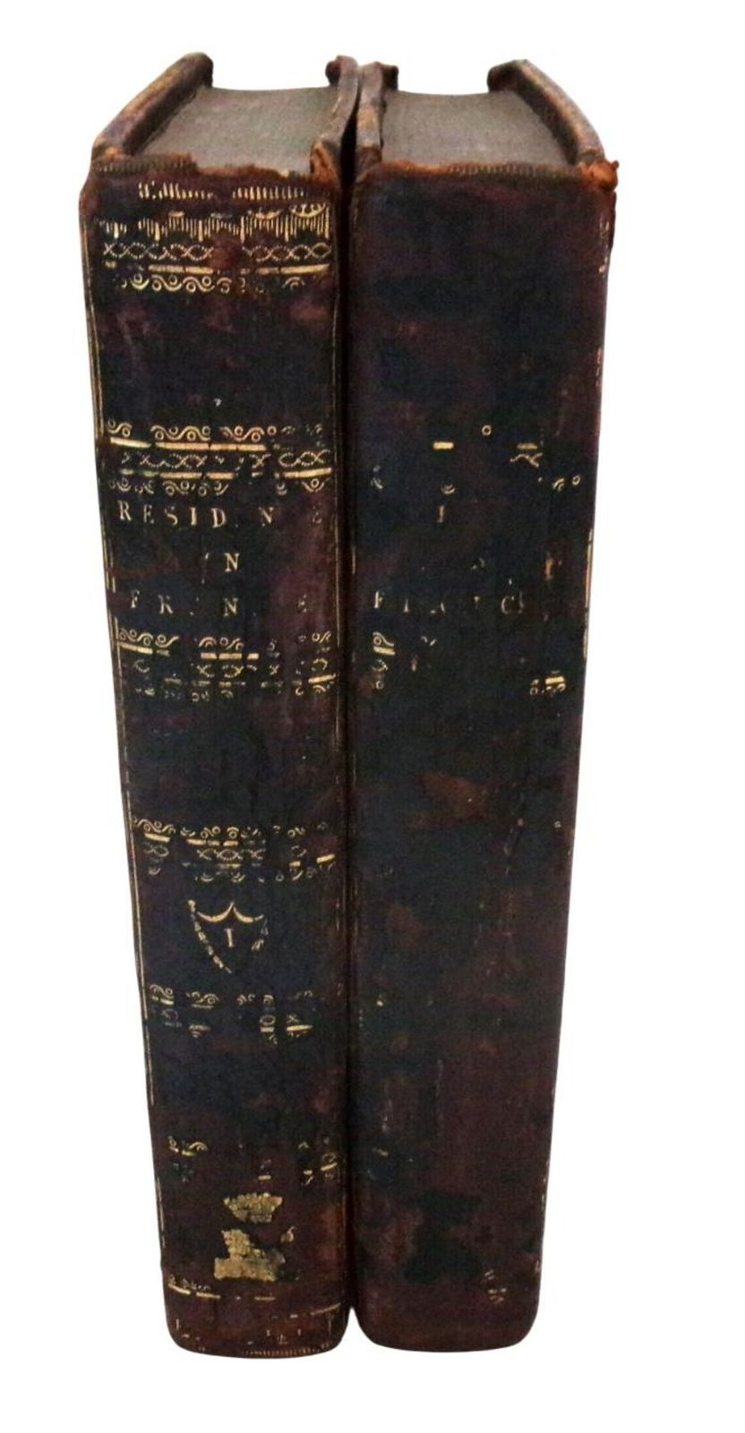 1797 Antique France History A Residence In France Full Leather Book Set 2 Volumes French Revolution photo vintage
