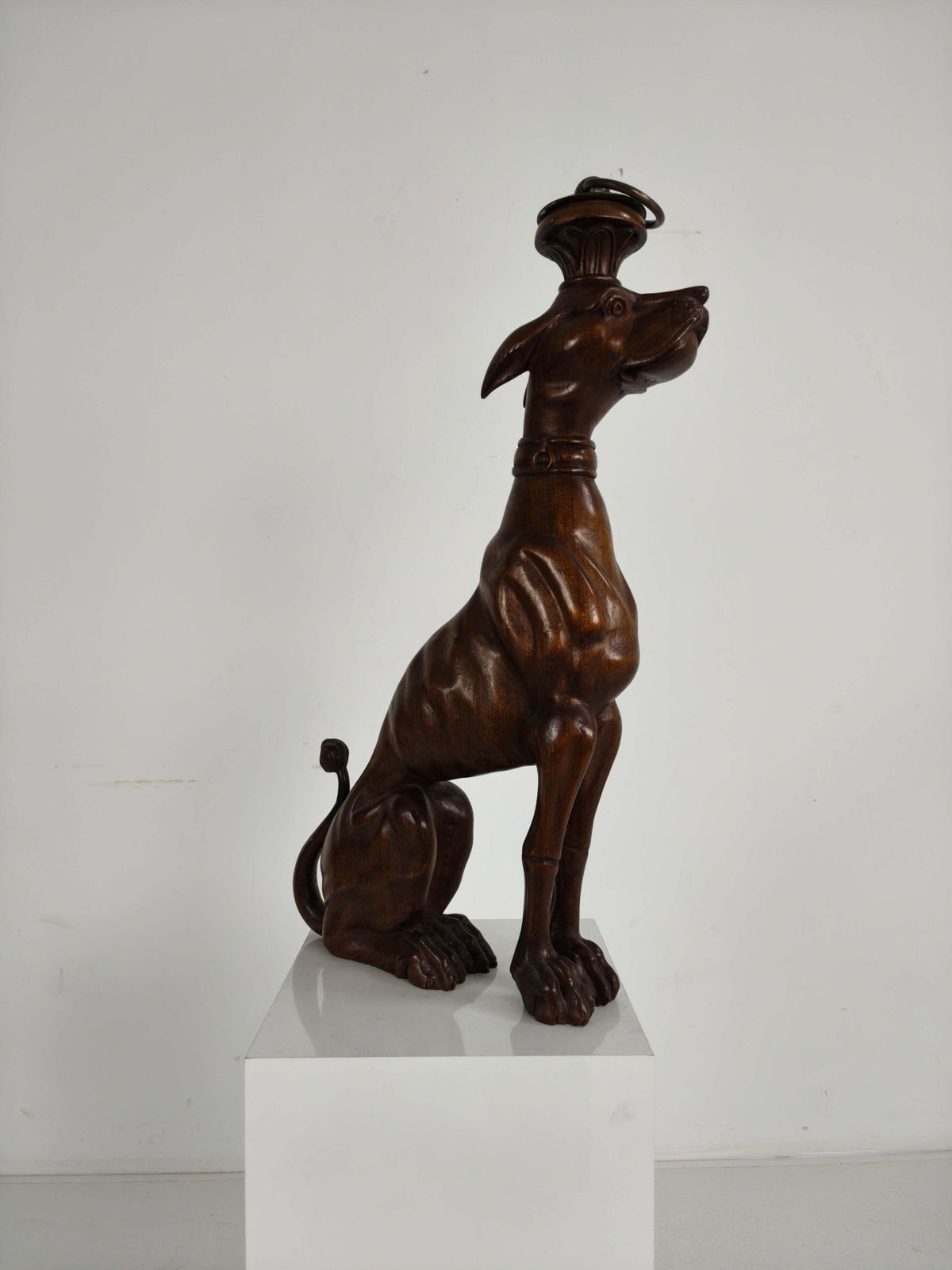 Hand Carved Wooden Greyhound Statue  20th Century