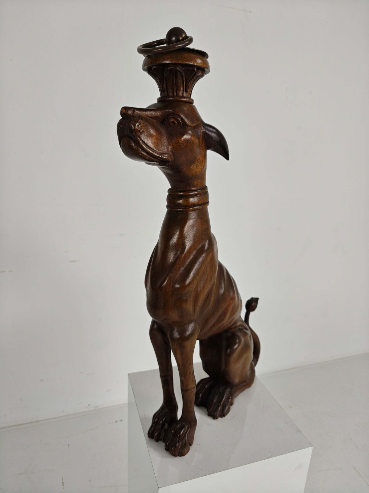 photo vintage Hand Carved Wooden Greyhound Statue  20th Century