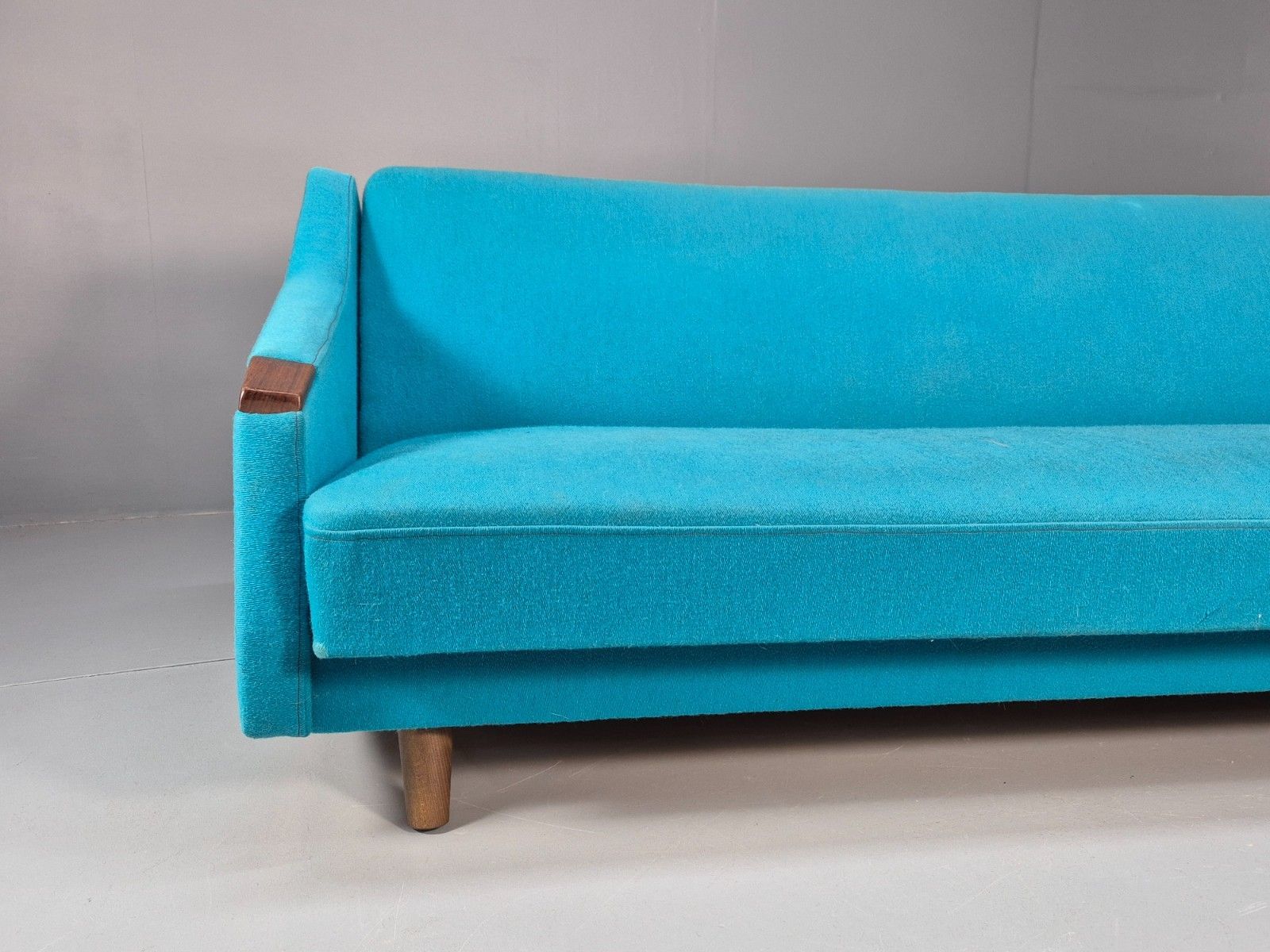 Vintage Danish 1960s Sofa Bed Blue Wool Upholstery Teak Paws Retro Eb10458 M3ss photo for sale