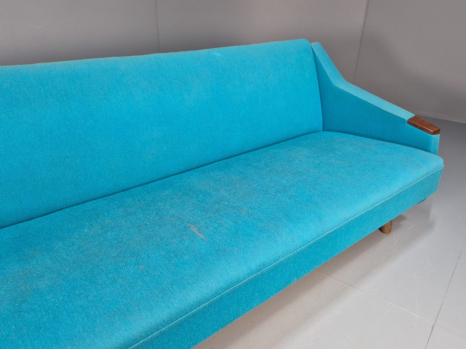 Vintage Danish 1960s Sofa Bed Blue Wool Upholstery Teak Paws Retro Eb10458 M3ss photo Furniture