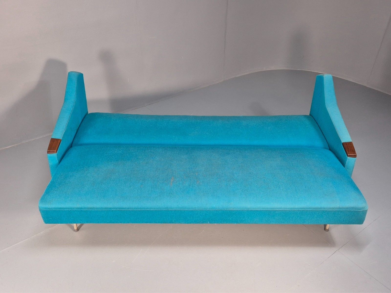Furniture Vintage Danish 1960s Sofa Bed Blue Wool Upholstery Teak Paws Retro Eb10458 M3ss photo