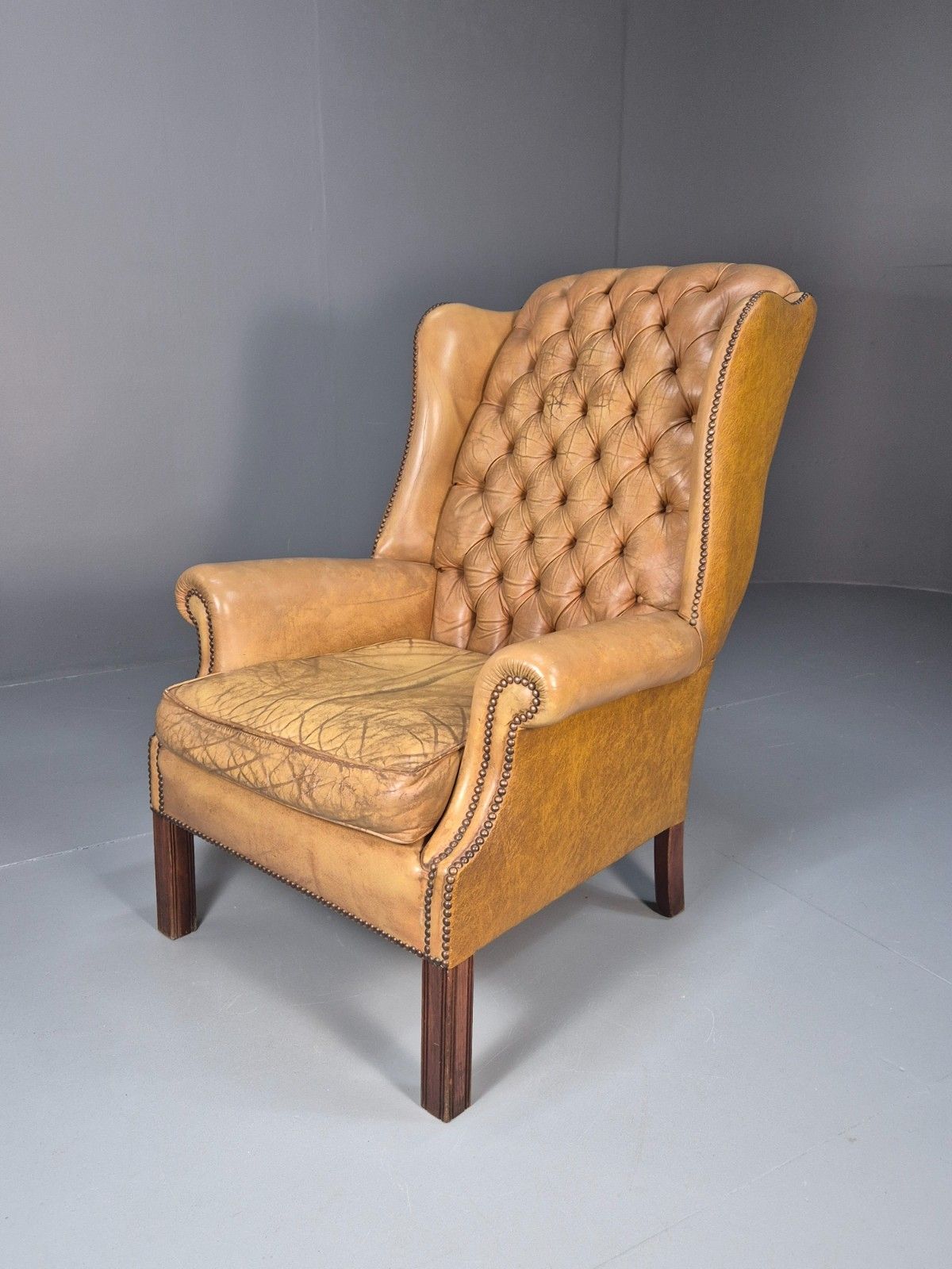 Vintage Leather Wingback Lounge Chair Georgian Style 1970s Retro Eb10457 Vlea