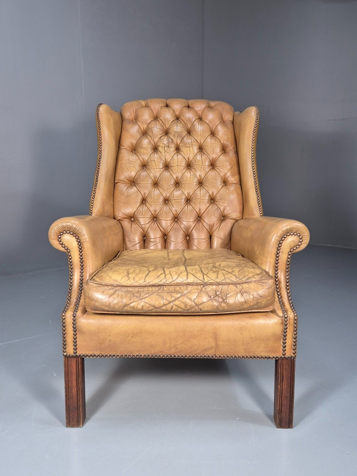 Vintage Leather Wingback Lounge Chair Georgian Style 1970s Retro Eb10457 Vlea photo Furniture