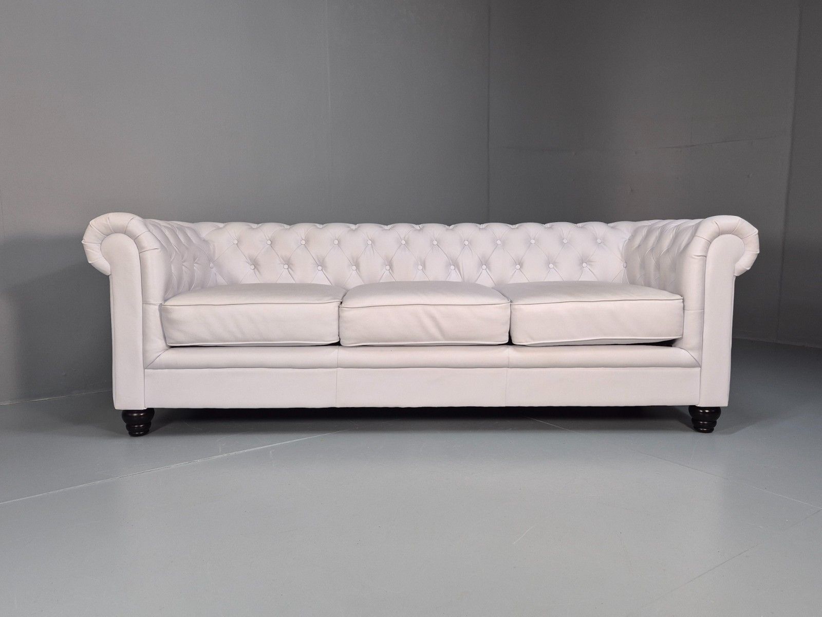 Vintage Faux Leather White Chesterfield Three Seater Retro Sofa Eb10450 Vche photo 475.0