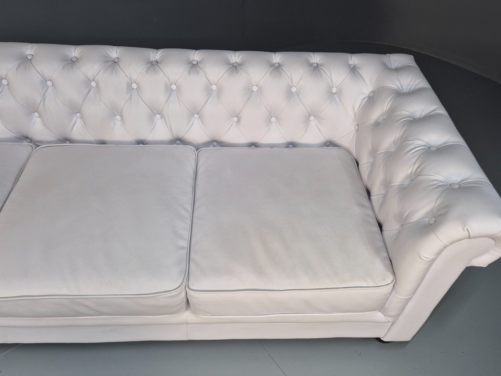 Vintage Faux Leather White Chesterfield Three Seater Retro Sofa Eb10450 Vche photo vintage