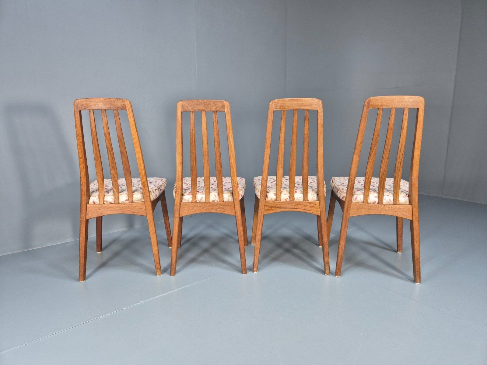4 Midcentury Vintage Teak Dining Chairs Floral Cotton Upholstery  Eb10429 Mdin photo 350.0