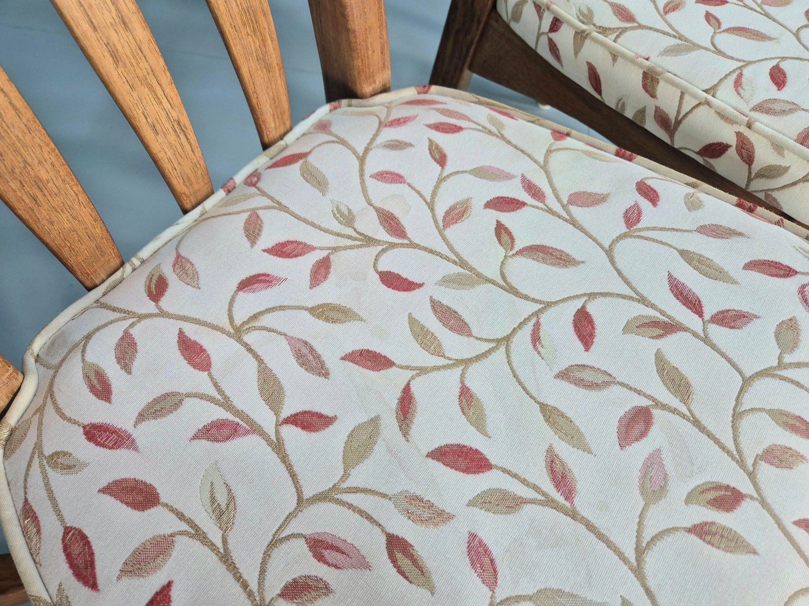 photo for sale 4 Midcentury Vintage Teak Dining Chairs Floral Cotton Upholstery  Eb10429 Mdin