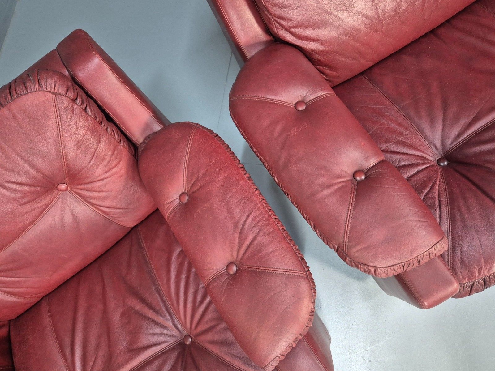 2 Vintage Danish Lounge Chairs Burgundy Leather 1980s Retro Mcm Eb10329 Mnor photo vinterior