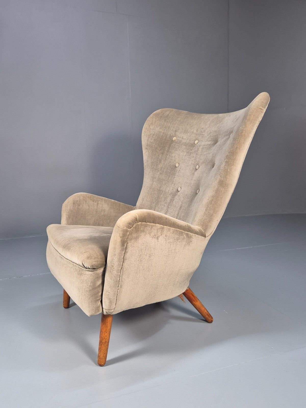 Vintage Earnest Race Da1 Wingback Armchair Green Velour Upholstery  Eb10288 Mnor