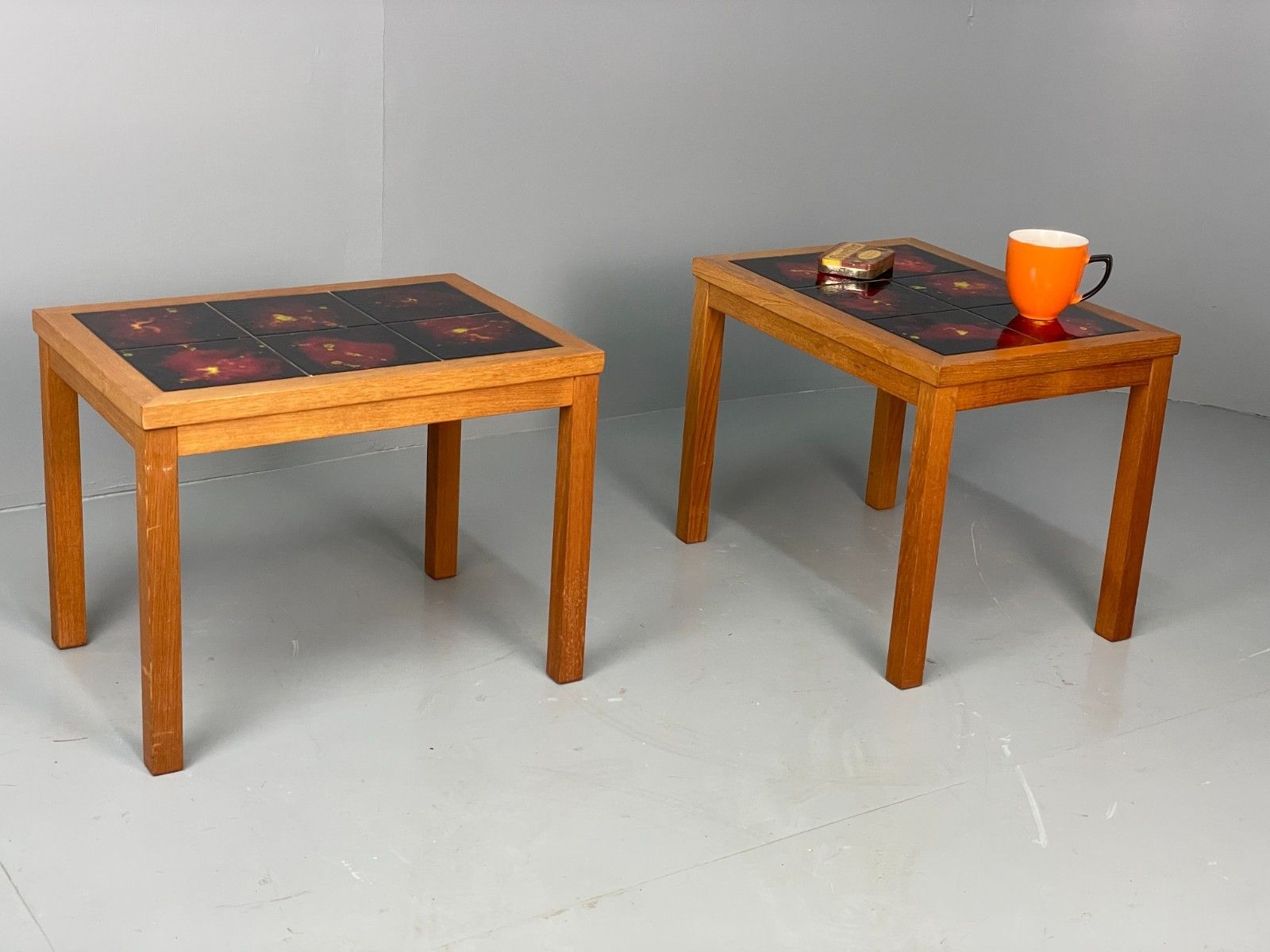 Vintage Teak Tile Topped Coffee Tables Pair Danish Retro 1970s Eb10257 Mwoo photo furniture