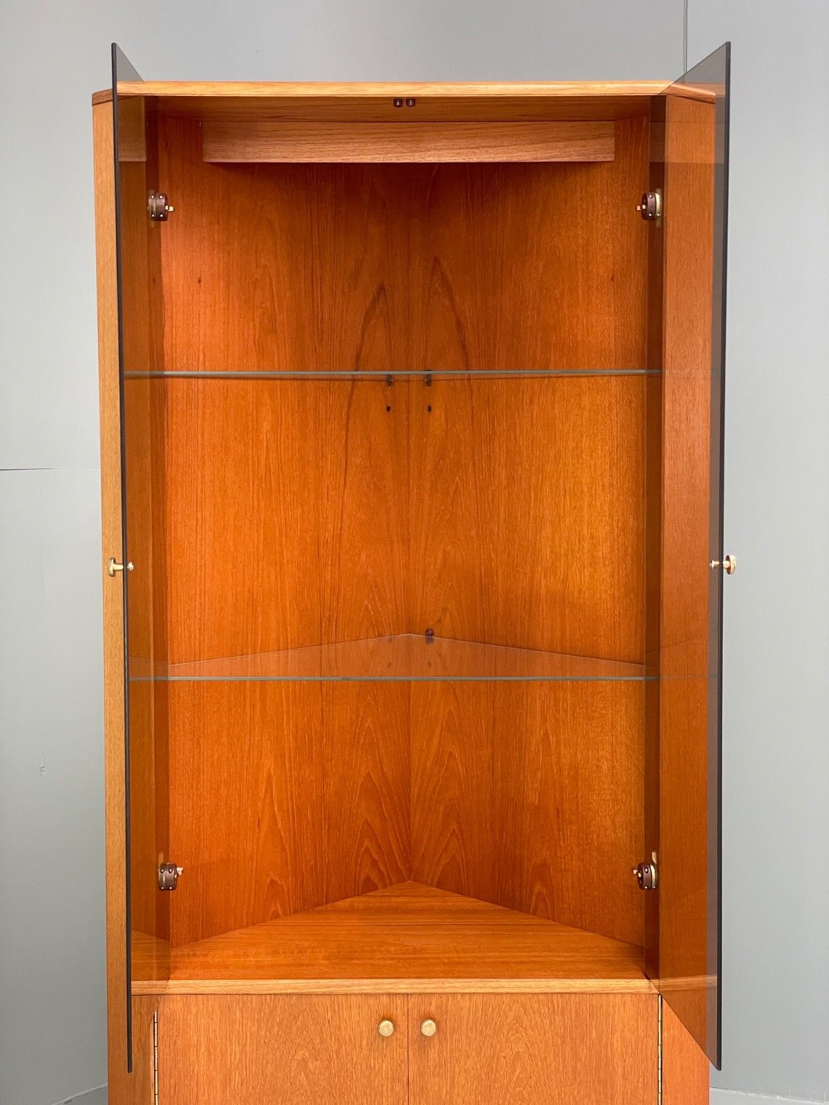 Vintage Teak Corner Cabinet Smoked Glass 1970s Turnidge Of London  Eb10017 Mwoo photo Furniture