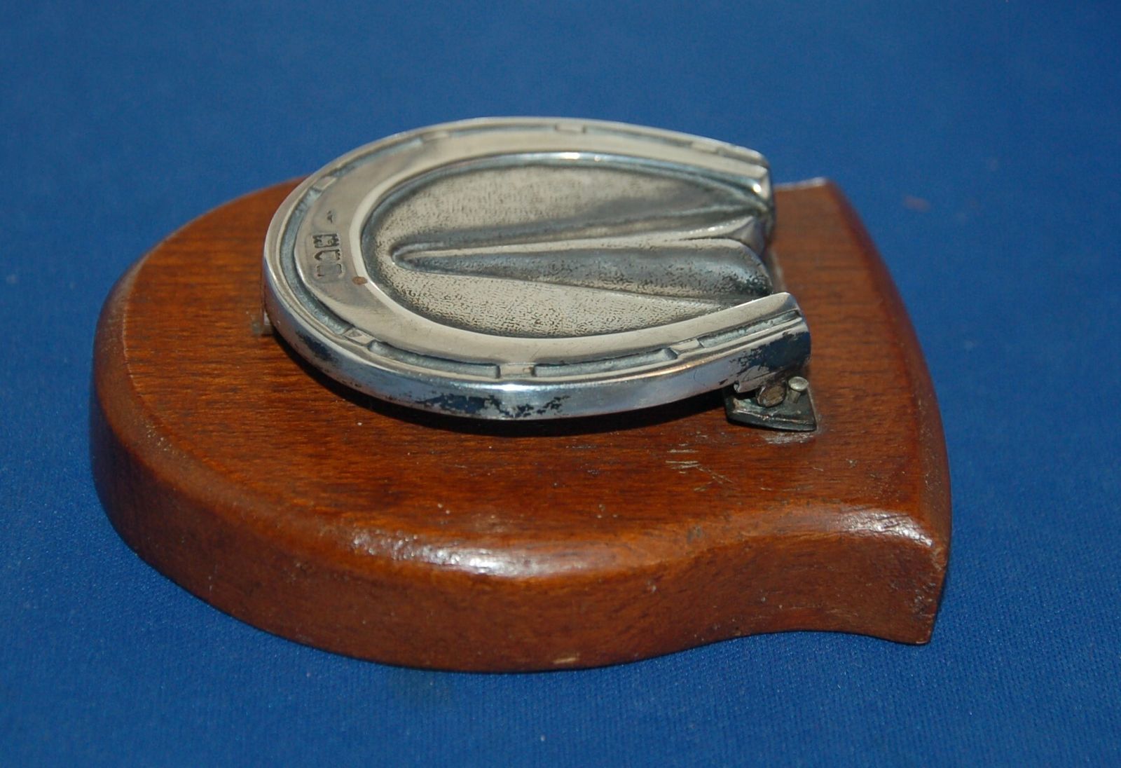 An Antique Silver And Oak Horse Hoof And Shoe Desktop Letter Clip photo for sale